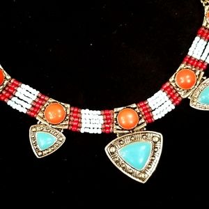 Turquoise Terracotta Gold Choker beaded Boho